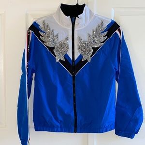 NWOT Vintage VS PINK Blue and White Waterproof Varsity Track Jacket with Sequins